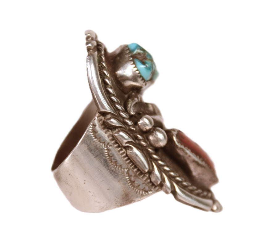 Navajo Turquoise and Coral Ring