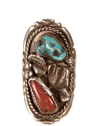 Navajo Turquoise and Coral Ring
