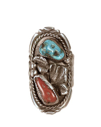 Navajo Turquoise and Coral Ring