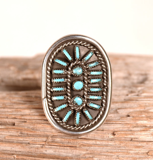 Zuni Pueblo Needlepoint Blue Turquoise Ring
