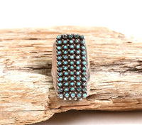 Zuni Pueblo Turquoise Ring 60 Petite Point Turquoise Stones Signed Lloyd Amesoli