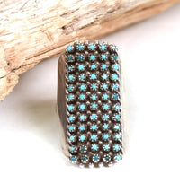 Zuni Pueblo Turquoise Ring 60 Petite Point Turquoise Stones Signed Lloyd Amesoli