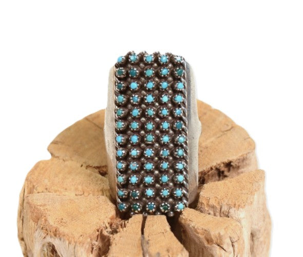 Zuni Pueblo Turquoise Ring 60 Petite Point Turquoise Stones Signed Lloyd Amesoli