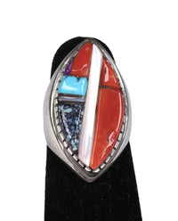 Navajo Inlay Multistone Sterling Silver Ring By David Tune