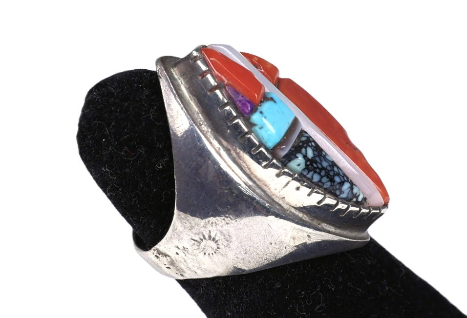 Navajo Inlay Multistone Sterling Silver Ring By David Tune