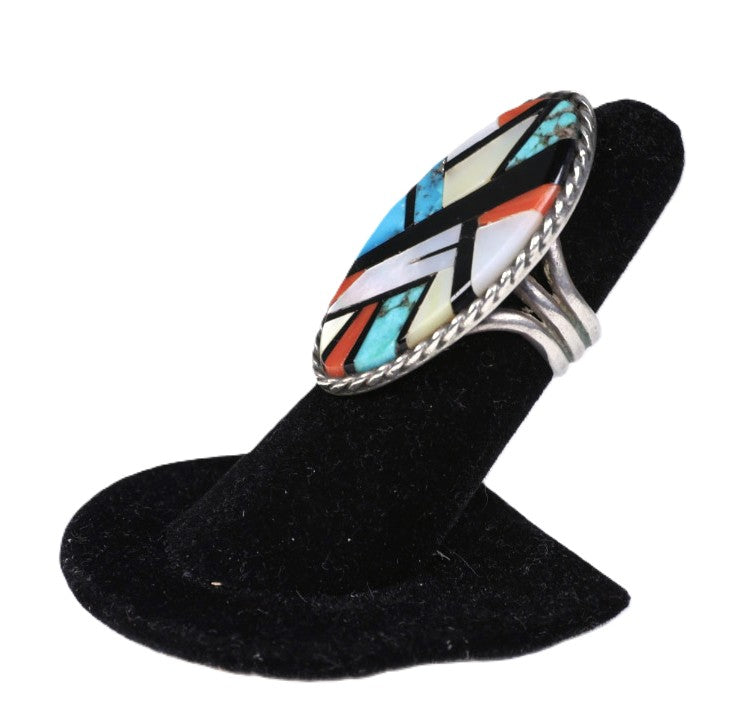 Navajo Inlay Multistone Sterling Silver Ring