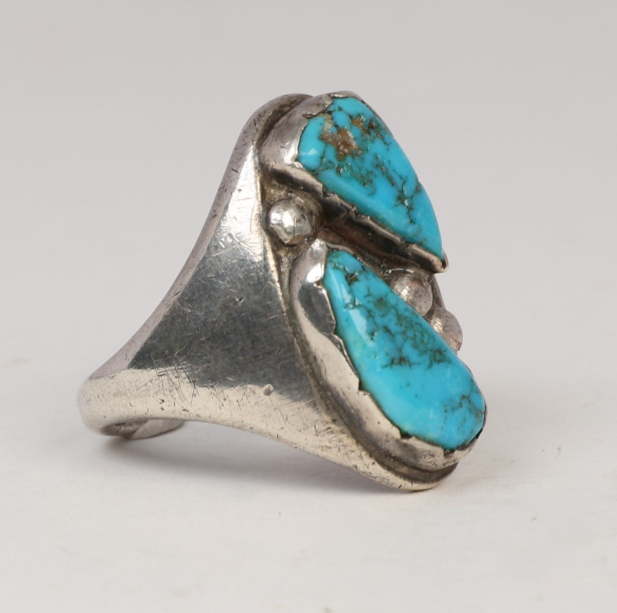 Navajo Sterling Silver Ring with 2 Turquoise Settings
