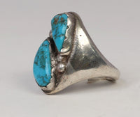 Navajo Sterling Silver Ring with 2 Turquoise Settings