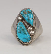 Navajo Sterling Silver Ring with 2 Turquoise Settings