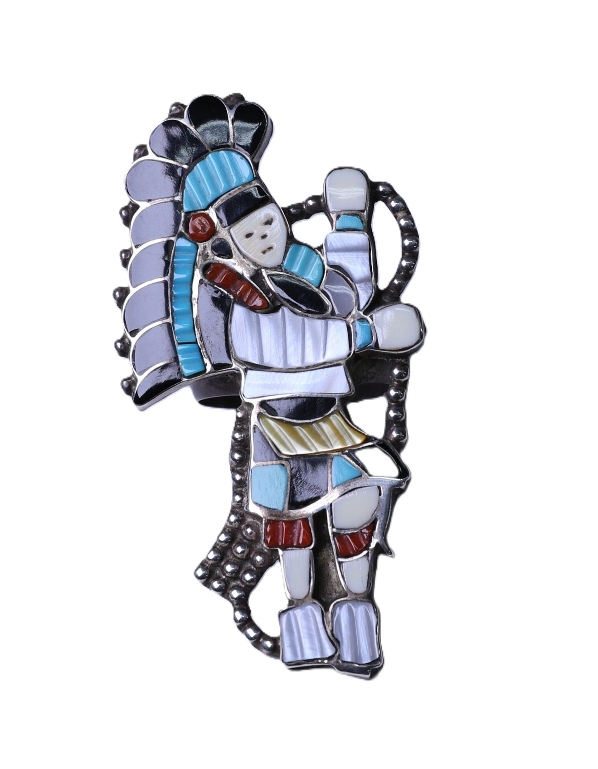 Zuni Sterling Silver Multi Stone Settings Inlay Indian Dancer Ring