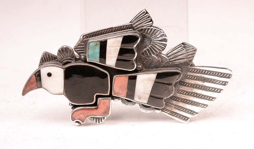 Navajo Sterling Silver Multi Stone Inlay Eagle Pin By Jeanne and Felix Tsinijinnie