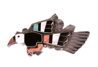 Navajo Sterling Silver Multi Stone Inlay Eagle Pin By Jeanne and Felix Tsinijinnie