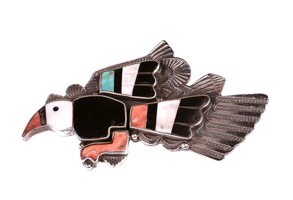 Navajo Sterling Silver Multi Stone Inlay Eagle Pin By Jeanne and Felix Tsinijinnie
