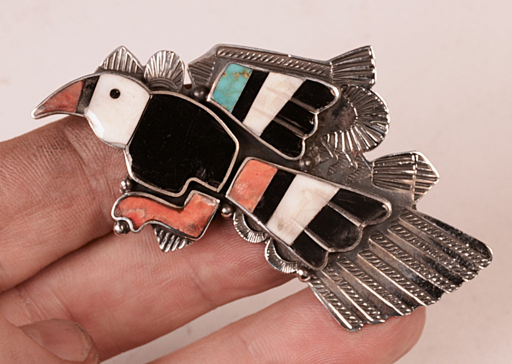 Navajo Sterling Silver Multi Stone Inlay Eagle Pin By Jeanne and Felix Tsinijinnie