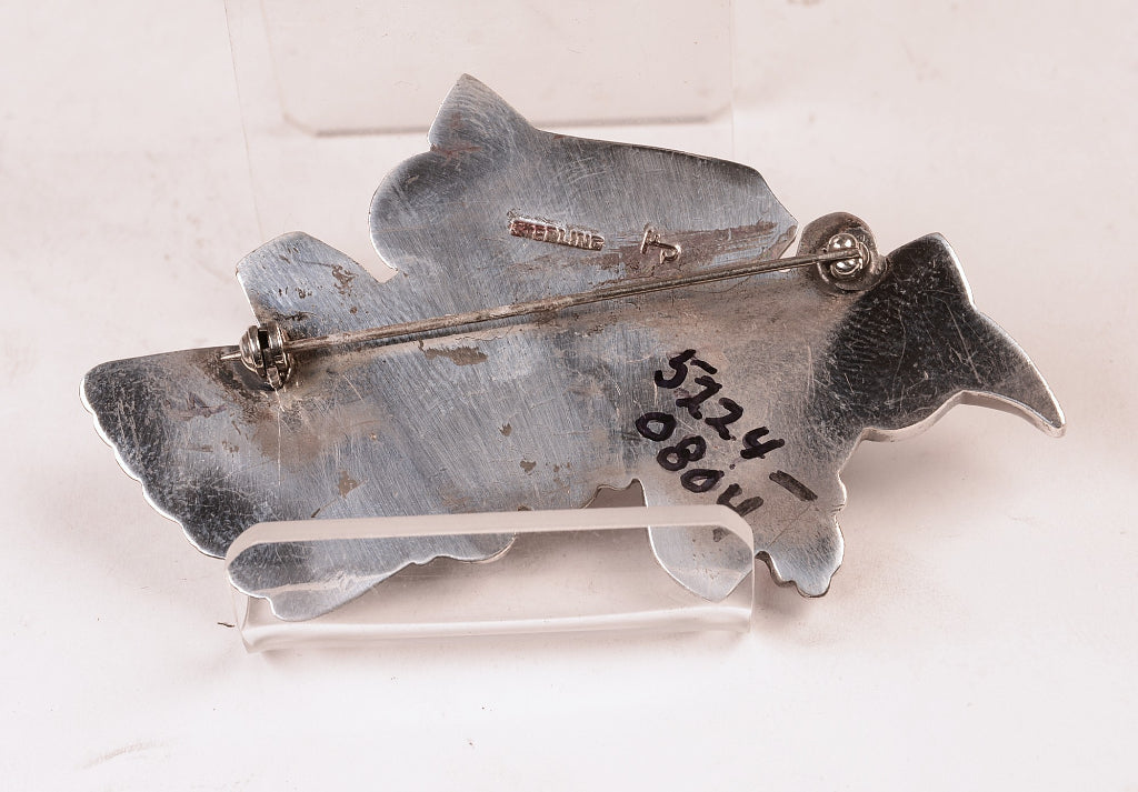 Navajo Sterling Silver Multi Stone Inlay Eagle Pin By Jeanne and Felix Tsinijinnie
