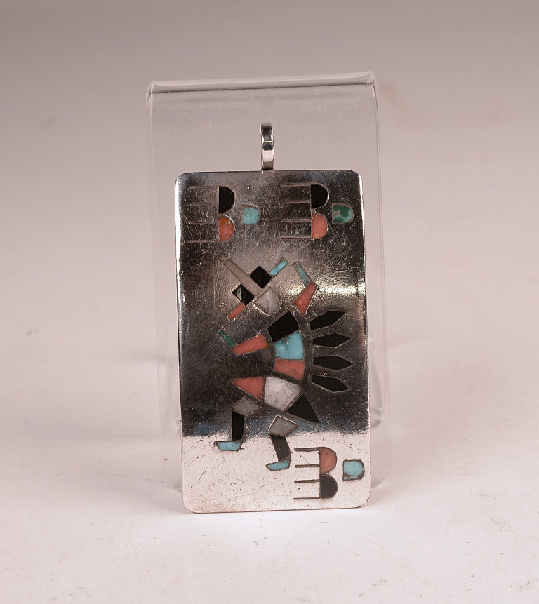 Zuni Sterling Silver Multistone Inlay Necklace Pendant