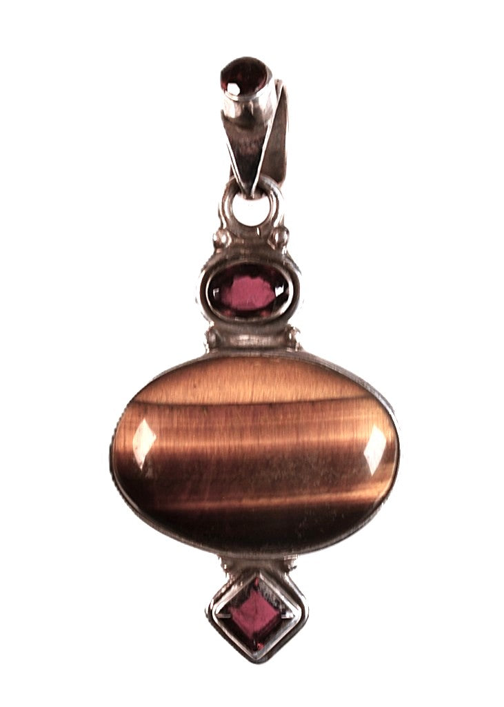 Mexican Sterling Silver Amethyst and Tiger Eye Pendant