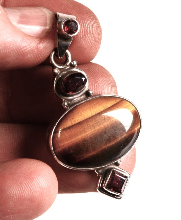 Mexican Sterling Silver Amethyst and Tiger Eye Pendant