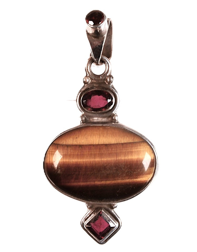 Mexican Sterling Silver Amethyst and Tiger Eye Pendant