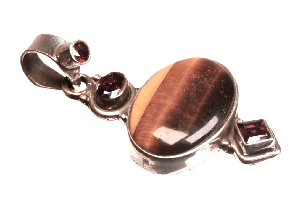 Mexican Sterling Silver Amethyst and Tiger Eye Pendant
