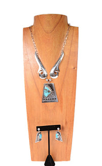 Sterling Silver and Turquoise Necklace and Post Earring Set By Paul Lawrence