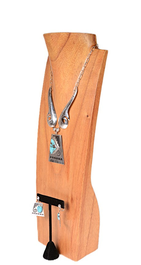 Sterling Silver and Turquoise Necklace and Post Earring Set By Paul Lawrence