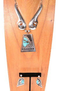 Sterling Silver and Turquoise Necklace and Post Earring Set By Paul Lawrence