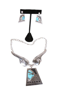 Sterling Silver and Turquoise Necklace and Post Earring Set By Paul Lawrence