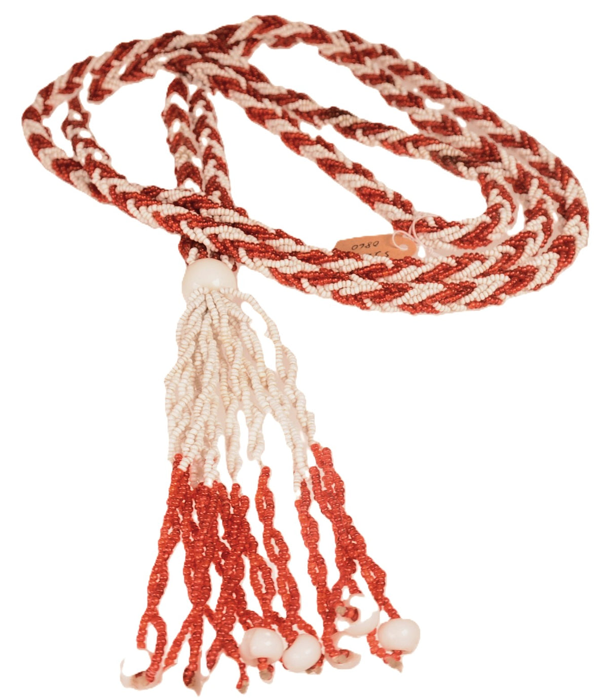 Mohave Red and White Braid Beaded Necklace