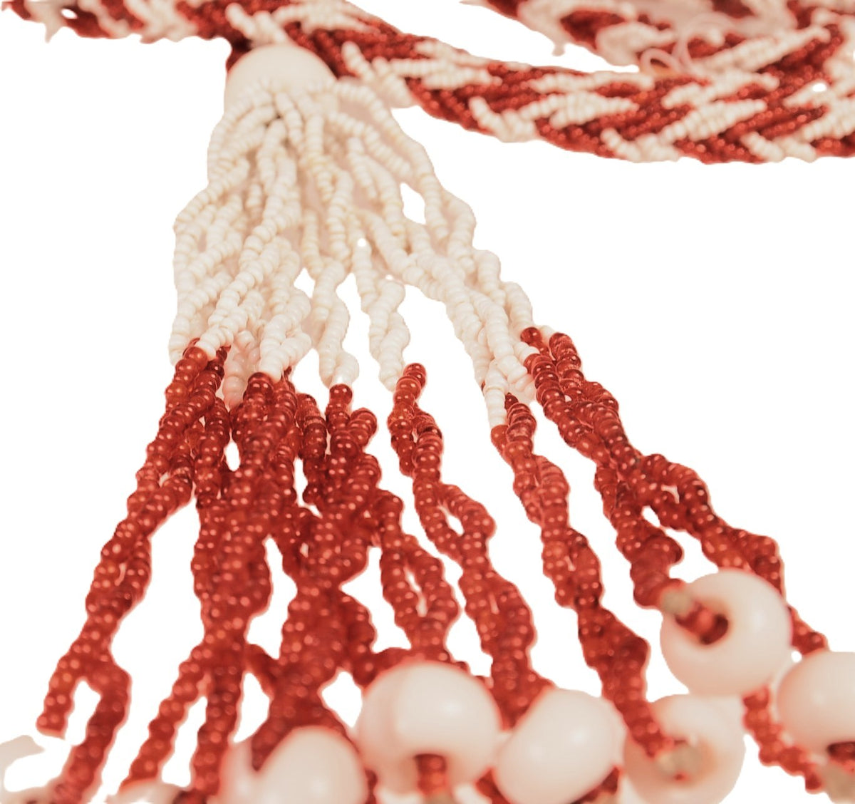 Mohave Red and White Braid Beaded Necklace