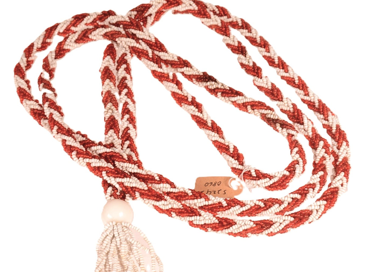 Mohave Red and White Braid Beaded Necklace