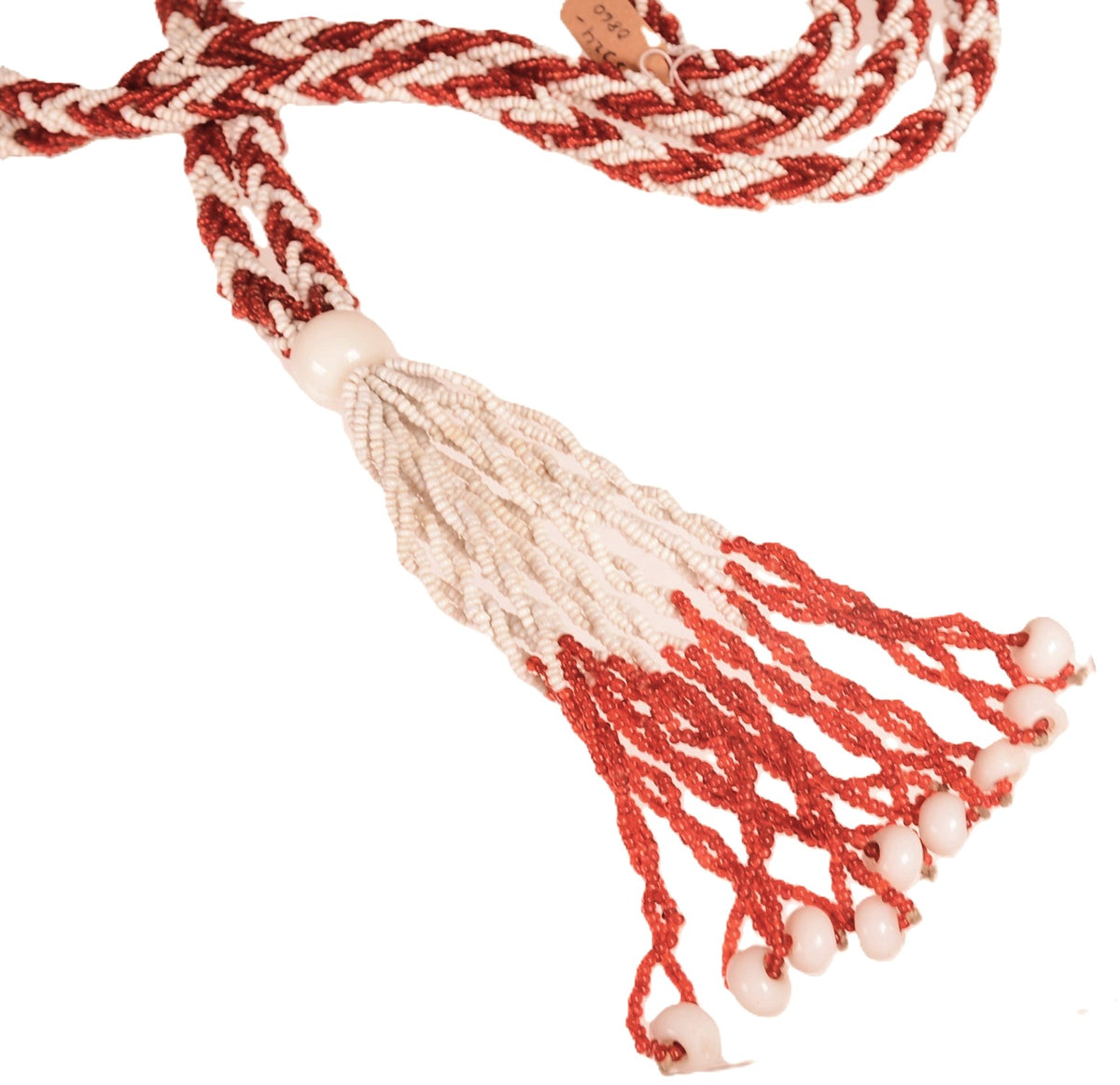Mohave Red and White Braid Beaded Necklace