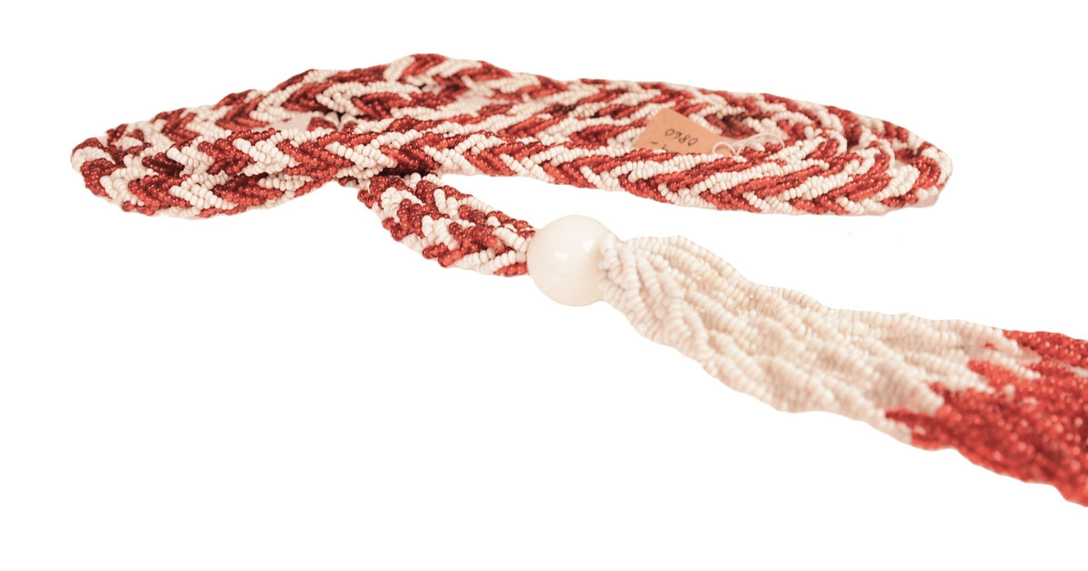 Mohave Red and White Braid Beaded Necklace