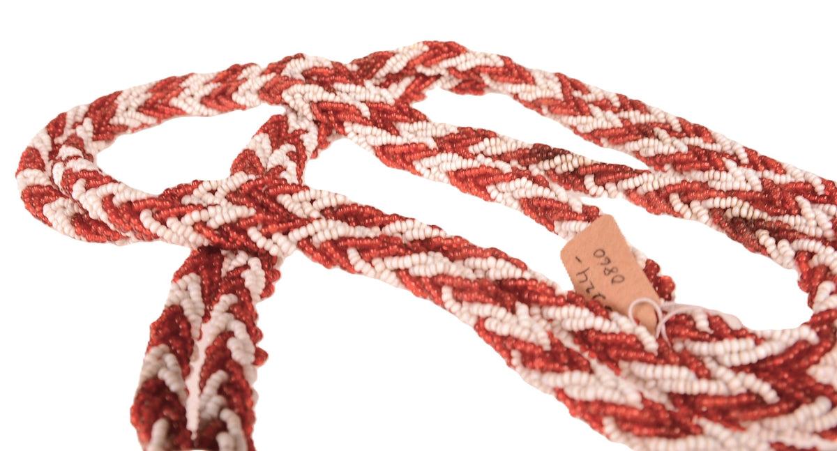 Mohave Red and White Braid Beaded Necklace