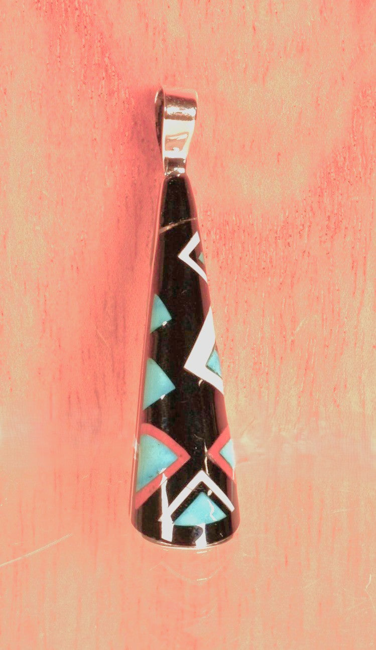 Navajo Multi Stone Inlay 14 K Gold Pendant By Jesse Natani