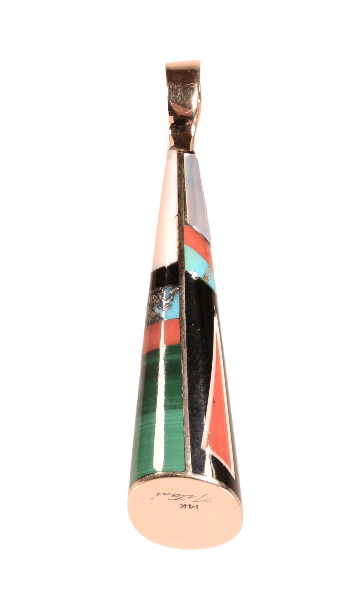Navajo Multi Stone Inlay 14 K Gold Pendant By Jesse Natani