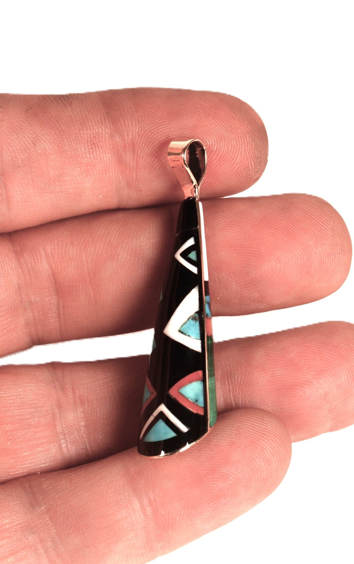 Navajo Multi Stone Inlay 14 K Gold Pendant By Jesse Natani