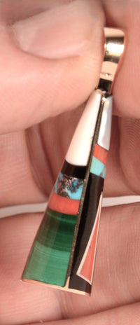 Navajo Multi Stone Inlay 14 K Gold Pendant By Jesse Natani