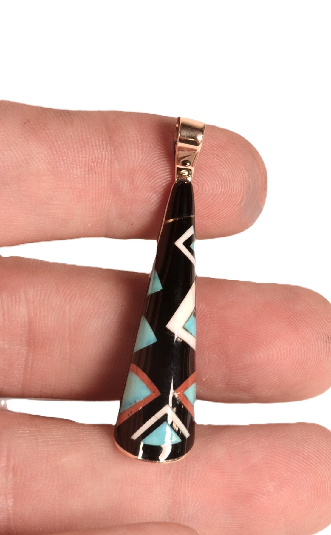 Navajo Multi Stone Inlay 14 K Gold Pendant By Jesse Natani