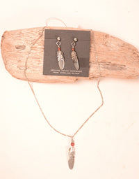 Navajo Sterling Silver Feather Necklace and Earrings Set