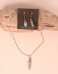 Navajo Sterling Silver Feather Necklace and Earrings Set