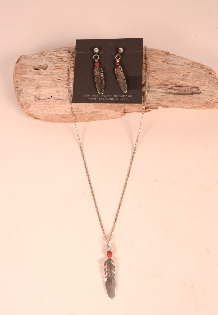 Navajo Sterling Silver Feather Necklace and Earrings Set