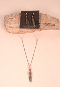 Navajo Sterling Silver Feather Necklace and Earrings Set