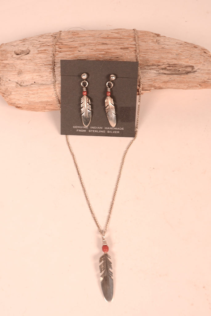Navajo Sterling Silver Feather Necklace and Earrings Set