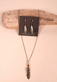 Navajo Sterling Silver Feather Necklace and Earrings Set