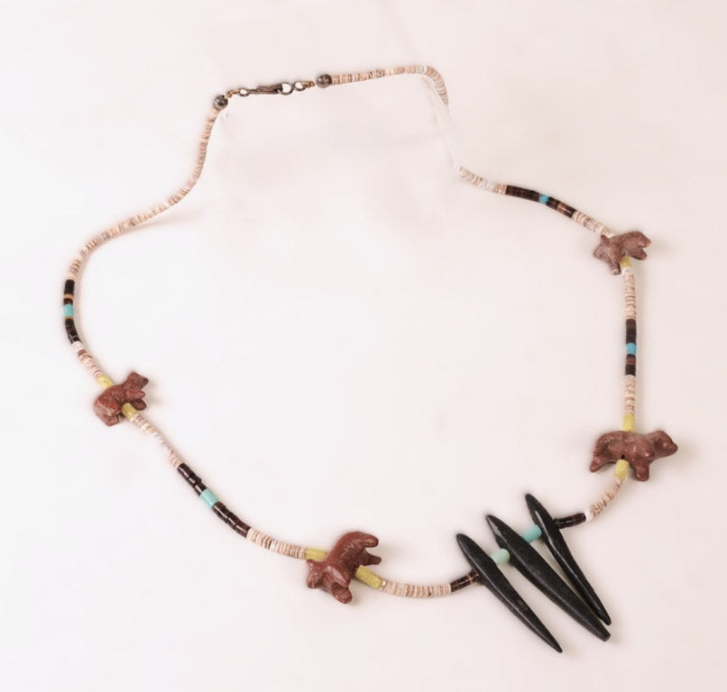 Vintage Zuni Fetish Necklace with Heishi shell and stone beads