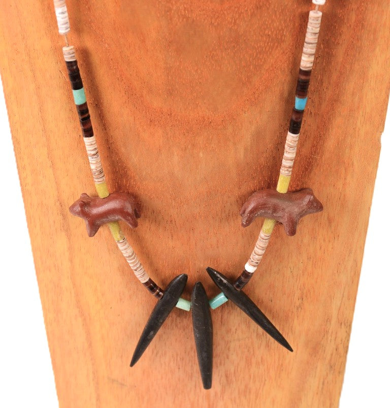 Vintage Zuni Fetish Necklace with Heishi shell and stone beads