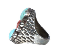 Navajo Sterling Silver With Turquoise and Coral Ring