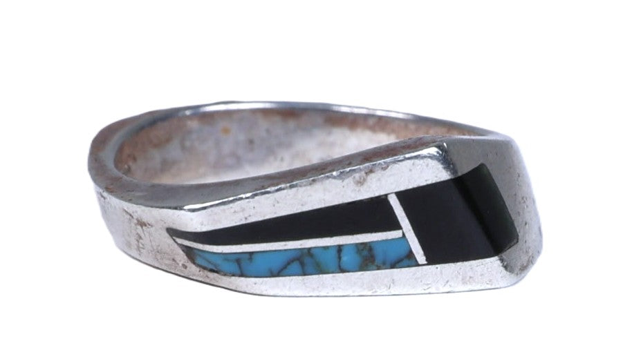 Navajo Inlay Onyx and Turquoise Ring