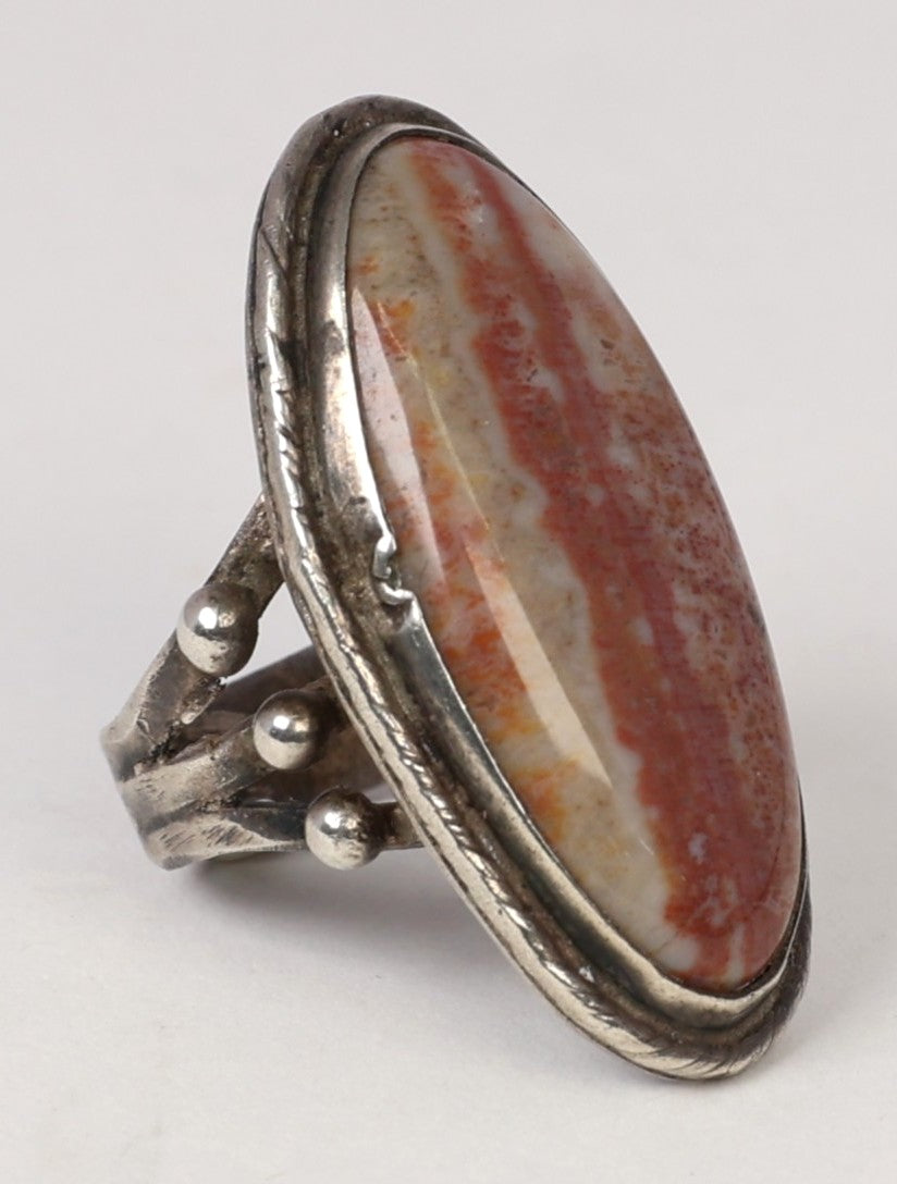 Navajo Sterling Silver Ring with Fossilized Wood Setting